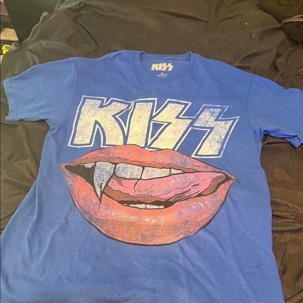 Kiss Blue Graphic Tee with Lip Design